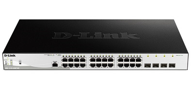 D-Link DGS-1210-28MP/ME/B1A, L2 Managed Switch with 24 10/100/1000Base-T ports and 4 1000Base-X SFP ports (24 PoE ports 802.3af/802.3at (30 W), PoE Budget 370 W).16K Mac address, 802.3x Flow Control