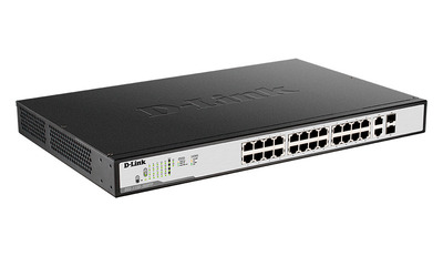 D-Link DGS-1100-26MPP/C1A, L2 Smart Switch with 24 10/100/1000Base-T ports and 2 1000Base-T/SFP combo-ports (20 PoE ports 802.3af/802.3at (30 W),4 802.3af/802.3at/UPoE 802.3bt draft (75 W), PoE Budg