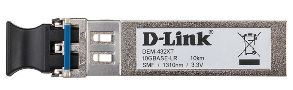 "D-Link 432XT/B1A, SFP+ Transceiver with 1 10GBase-LR port.Up to 10km, single-mode Fiber, Duplex LC connector, Transmitting and Receiving wavelength: 1310nm, 3.3V power."