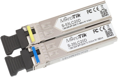 MikroTik Pair of SFP modules, S-35LC20D (1.25G SM 20km T1310nm/R1550nm, Single LC-connector) + S-53LC20D (1.25G SM 20km T1550nm/R1310nm, Single LC-connector)