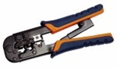 ITK Инструмент обжимной для RJ-45, RJ-12, RJ-11, без фиксации, с резиновой ручкой, сине-оранжевого цвета.