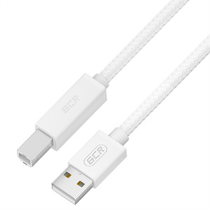 GCR Кабель Premium 1.0m USB 2.0, AM/BM, белый нейлон 28/24 AWG, экран, армированный, морозостойкий