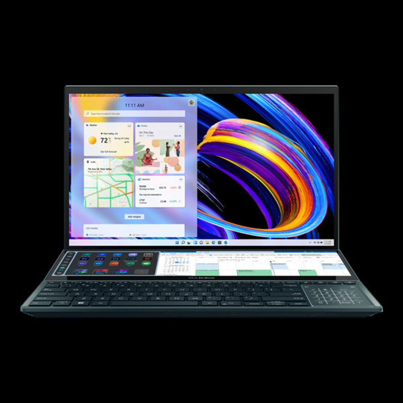 ASUS Zenbook Pro Duo UX582LR-H2053W Core i7-10870H/16Gb DDR4/1Tb SSD/OLED Touch UHD 15,6" IPS 3840X2160/GeForce RTX 3070 8Gb/WiFi/BT/Cam/Windows 11 Home/SLEEVE,STYLUS,PALMREST,STAND/RU_EN_Keyboard