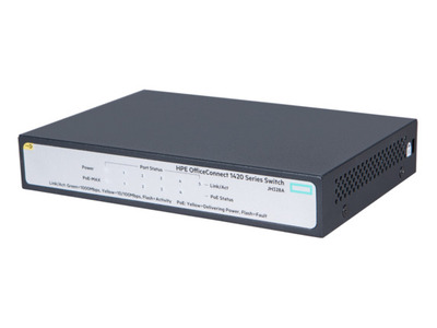 HPE 1420 5G PoE+ (32W) Switch (4 ports 10/100/1000 PoE+ + 1 port 10/100/1000, unmanaged, fanless)